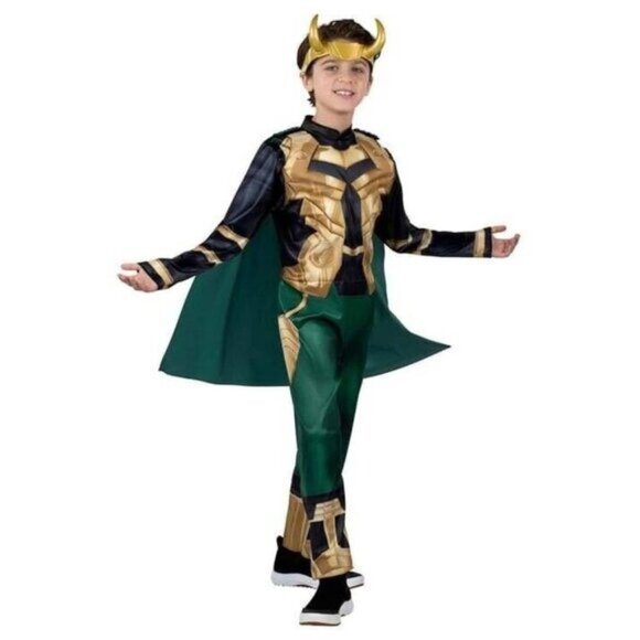 NEW Marvel Avengers Loki Costume Boys Child Medium 8 Jumpsuit Headpiece Cape - Picture 1 of 4